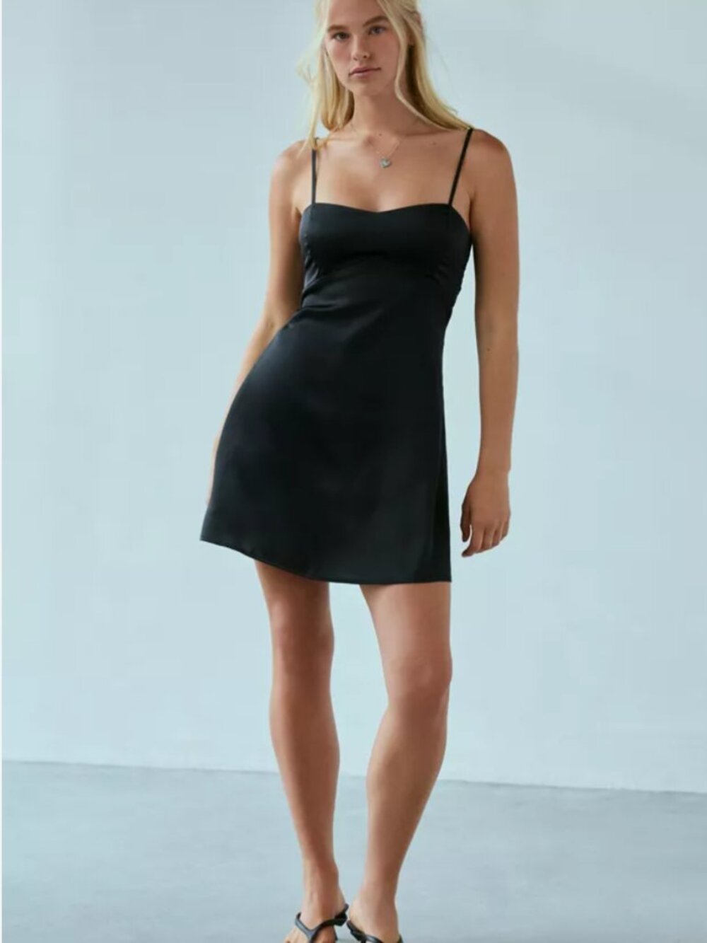 Urban Outfitters Black Satin Slip Dress with Spaghetti Straps - Picture 2 of 4